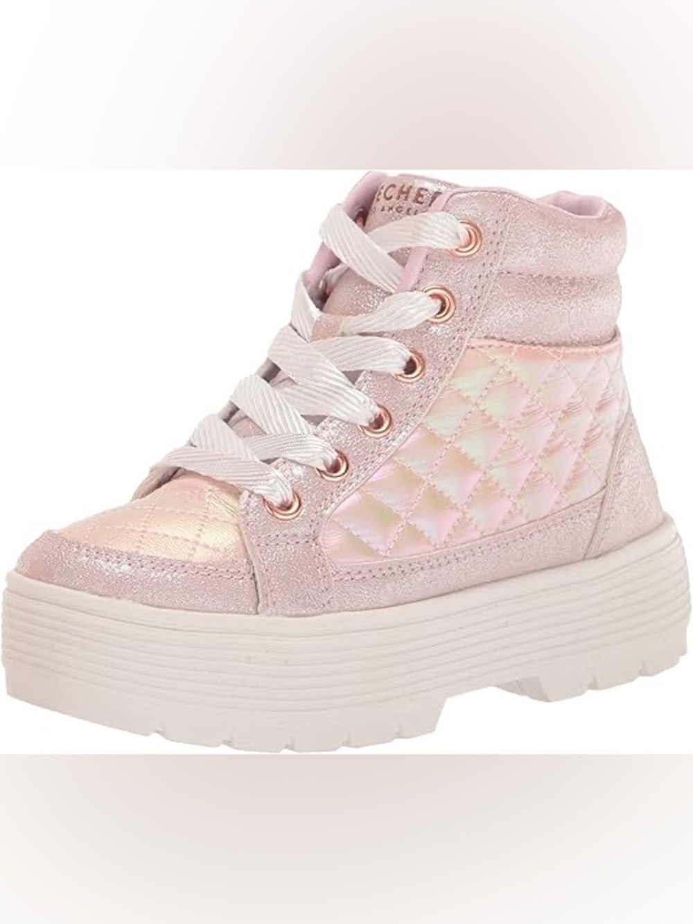 Skechers Gold High Top Sneakers Kids Size 4 Glitter‎ Platform Zip Lace